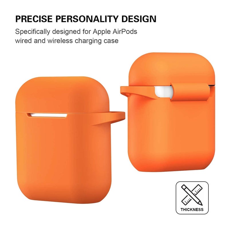 ATUAT Compatible with AirPods Case Cover, Full Protective Silicone Skin Dust-Proof Designed for Apple AirPods 1st 2nd Generation with Keychain, Front LED Visible, Bright Orange - Image 5